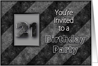 Birthday,Party Invitation, 21st, Hint of Grunge on Shades Gray Stripes card