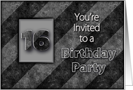 Birthday,Party Invitation, 16th, Hint of Grunge on Shades Gray Stripes card