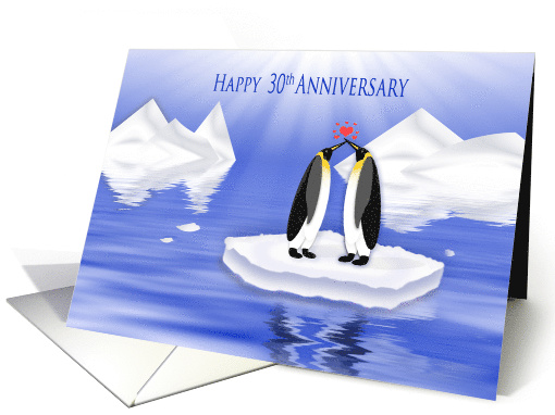 Wedding Anniversary 30th, Penquins in Love Floating on... (1533400)