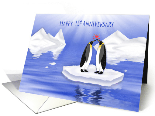 Wedding Anniversary 15th, Penquins in Love Floating on... (1533406)