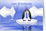 Wedding Anniversary 15th, Penquins in Love Floating on Ice in Artic card
