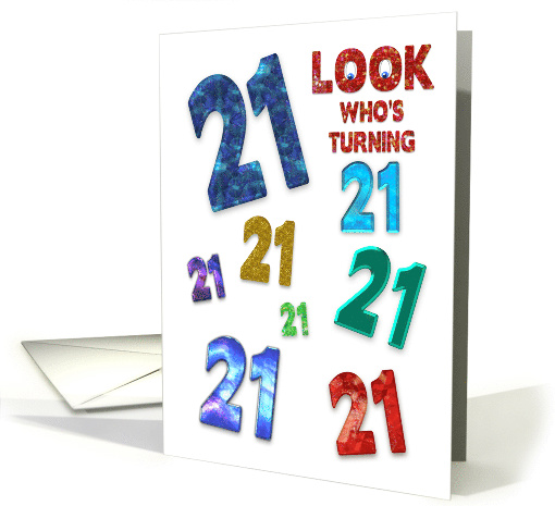 21st Birthday Party Invitation, Large Grahic Numbers in Colors card