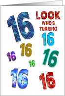 16th Birthday Party Invitation, Large Grahic Numbers in Colors card