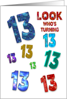 13th Birthday Party Invitation, Large Grahic Numbers in Colors card