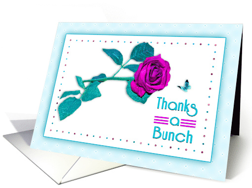 Thank You, Purple/Fuchia Rose with Aqua/Teal Leaves, blank card