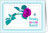 Thank You, Purple/Fuchia Rose with Aqua/Teal Leaves, blank card