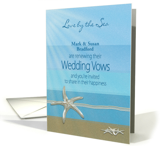 Renewing Wedding Vows Invitation, Love Ocean Beach Starfish, Name card