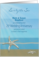 25th Wedding Anniversary Invitation, Love by the Sea, Starfish, Name card