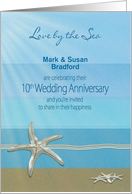 10th Wedding Anniversary Invitation, Love by the Sea, Starfish, Name card