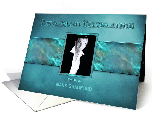 Retirement Invitation, Aqua/Teal Pattern, Photo and Name Insert card
