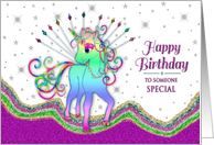 Birthday, Someone special, Unicorn in Rainbow Colors for Children card