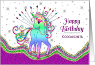 Birthday, Goddaughter, Unicorn in Rainbow Colors for Children card
