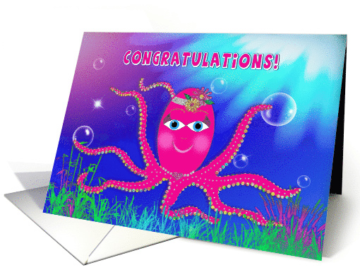 Congratulations, Sassy Hot Pink Octopus in Ocean, Humor card (1538912)