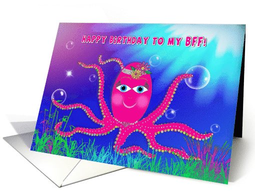 Birthday, BFF, Best Friend, Sassy Hot Pink Octopus in... (1538922)