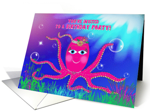 Birthday, Party Invitation, Sassy Hot Pink Octopus in... (1538924)