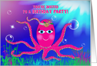 Birthday, Party Invitation, Sassy Hot Pink Octopus in Ocean, Humor card