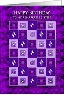 Birthday, Sister,Purple Squares Pattern/Faux Gems card