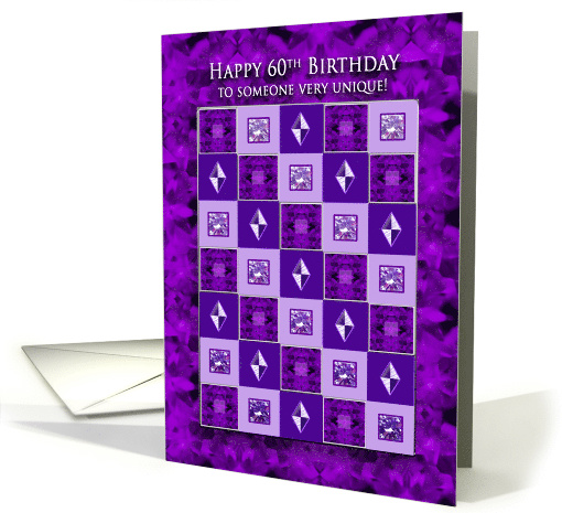 Birthday, 60th,Purple Squares Pattern/Faux Gems card (1539074)