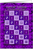 Birthday, 60th,Purple Squares Pattern/Faux Gems card