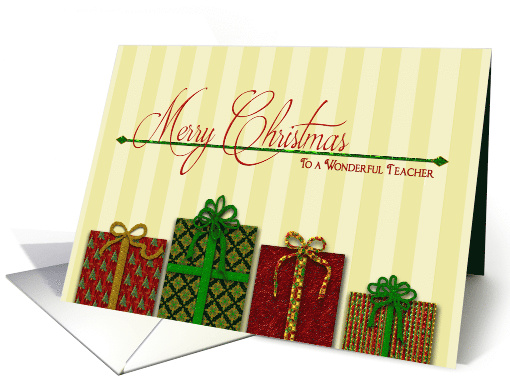 Christmas, Teacher, Decorated Presents with Bows card (1540172)