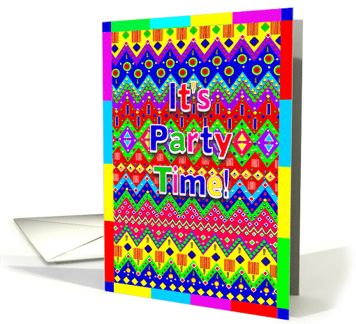 Fiesta Party Invitation, Colorful Bold Bright Colors and Patterns card