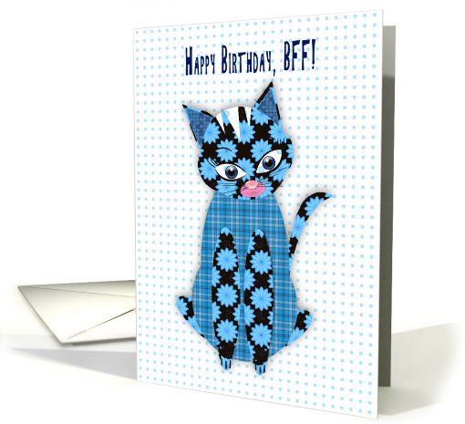 Birthday, BFF, Blue Print Kitty Cat, Assorted Patterns card (1541872)