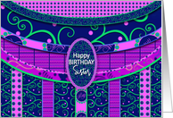 Birthday, Sister, Purple/Navy Patterns card