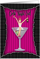 Girls’ Night Out Party Invitation, Girl Celebrating on Cocktail Glass card