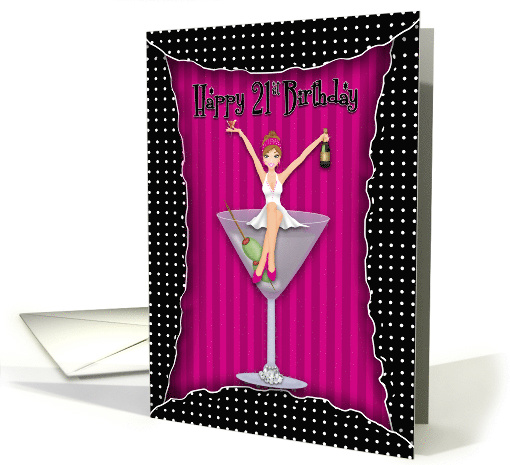 21st Birthday,Girl Celebrating on Cocktail Glass card (1542812)