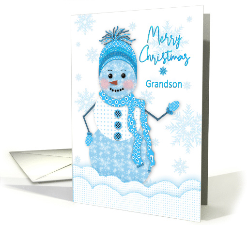 Christmas, Grandson, Snowman in Assortment of Blue Patterns card