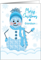 Christmas, Grandson, Snowman in Assortment of Blue Patterns card