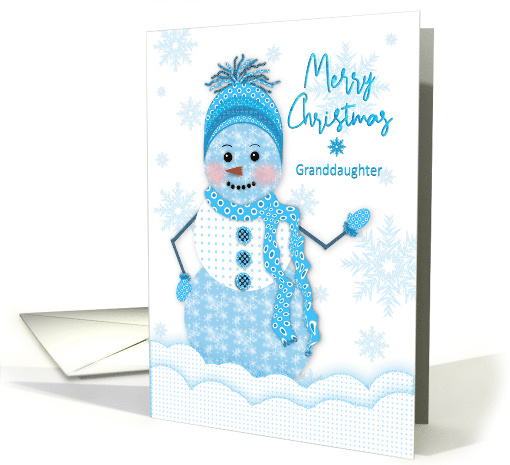 Christmas, Granddaughter, Snowman in Assortment of Blue Patterns card