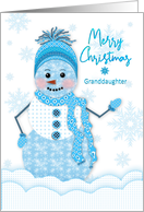 Christmas, Granddaughter, Snowman in Assortment of Blue Patterns card