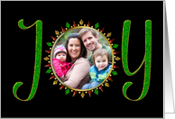 Christmas,Circle Photo Insert, Faux Jewels in Red, Gold, Green Joy card