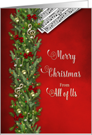 Christmas,From all of Us, Music Notes Music, Pine Branches Decorated card