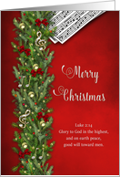 Christmas,Christian, Music Notes Music, Pine Branches Decorated card