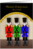 Christmas, Nutcrackers, Mom & Dad, Red, Green and Blue Coats card