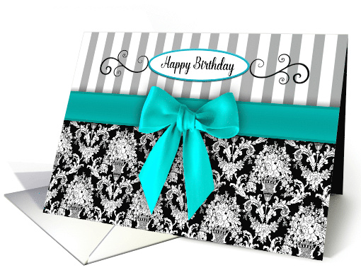 Birthday, Large Faux Aqua Bow/Ribbon, Feminine, Black... (1549046)