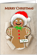 Christmas, Nephew, Gingerbread Man in Santa Hat, Paper Bag card