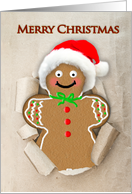 Christmas, Gingerbread Man in Santa Hat, Paper Bag card