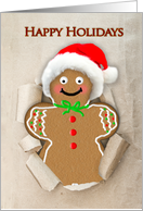 Christmas, Happy Holidays, Gingerbread Man in Santa Hat, Paper Bag card