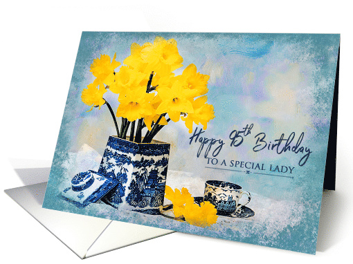 95th Birthday, Special Lady, Daffodils in Vintage Blue &... (1555548)