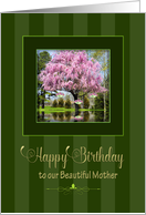 Birthday, Mother,Weeping Willow Tree with Hanging Umbrellas of Flowers card
