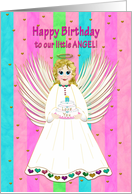 Birthday, To Our Little Angel, Sweet Angel Holding Birthday Cake,Girl card
