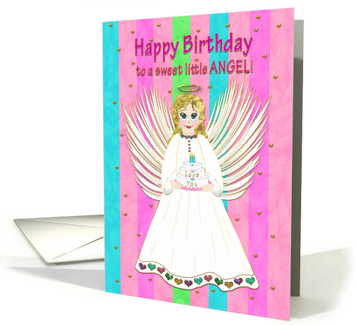 Birthday, To Sweet Little Angel, Angel Holding Birthday Cake,Girl card