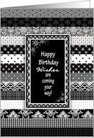 Birthday, Black and White Layers of Different Patterns card