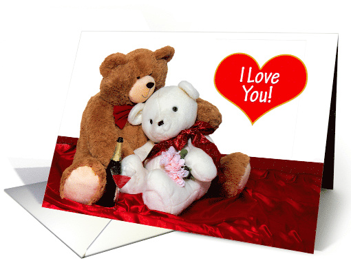 Valentine's Day, Couple of Stuffed Bears, Heart with I Love You card