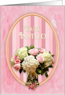 You’re Invited, Charming Soft Pink Bouguet of Flowers inside Oval card