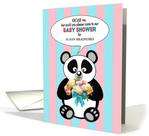 Baby Shower Invitation, Panda Bear on Blue/Pink Stripes,... (1559812)