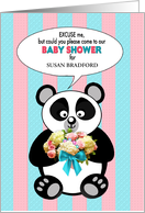 Baby Shower Invitation, Panda Bear on Blue/Pink Stripes, Name Insert card